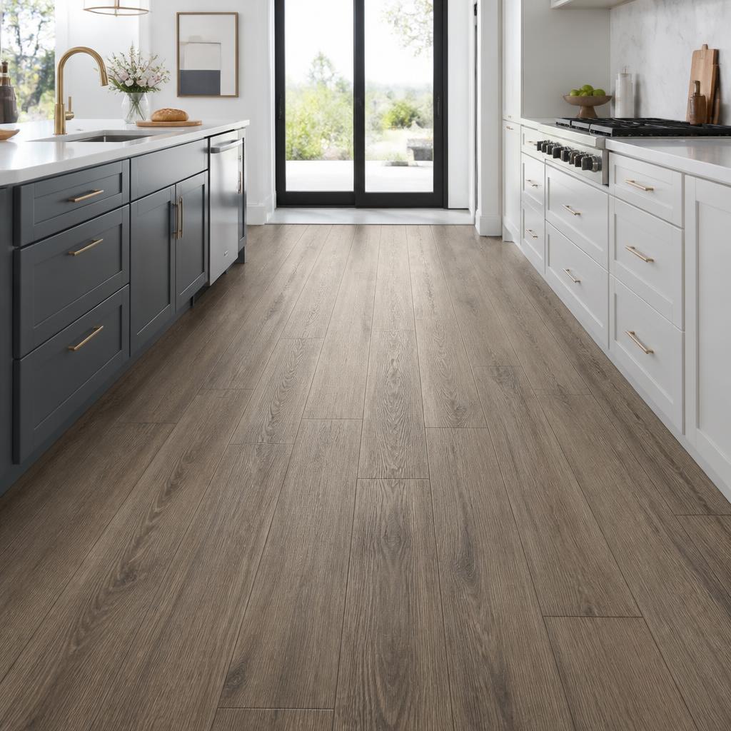 Waterproof luxury vinyl plank flooring in a modern kitchen